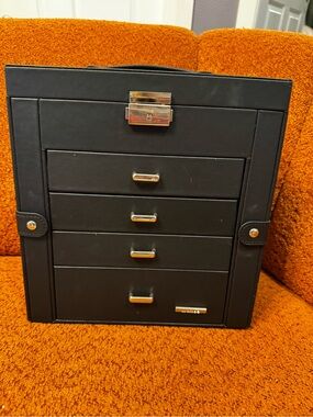 Black Jewelry Organizer Box with Drawers and Lock